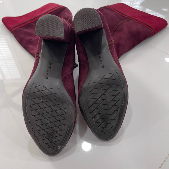 Rialto Red Cordelia Patchwork Boots Zipper Suede High Heel Knee High Almond 8M 8 - Picture 8 of 9